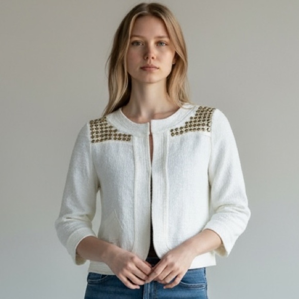 Generation Love Anita Studded Cropped White Blazer NEW